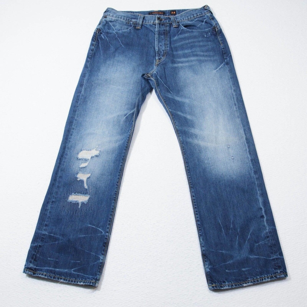 Ed Hardy Jeans Mens 34x32 Straight 100% Cotton Med Wash Distressed Vintage Y2K